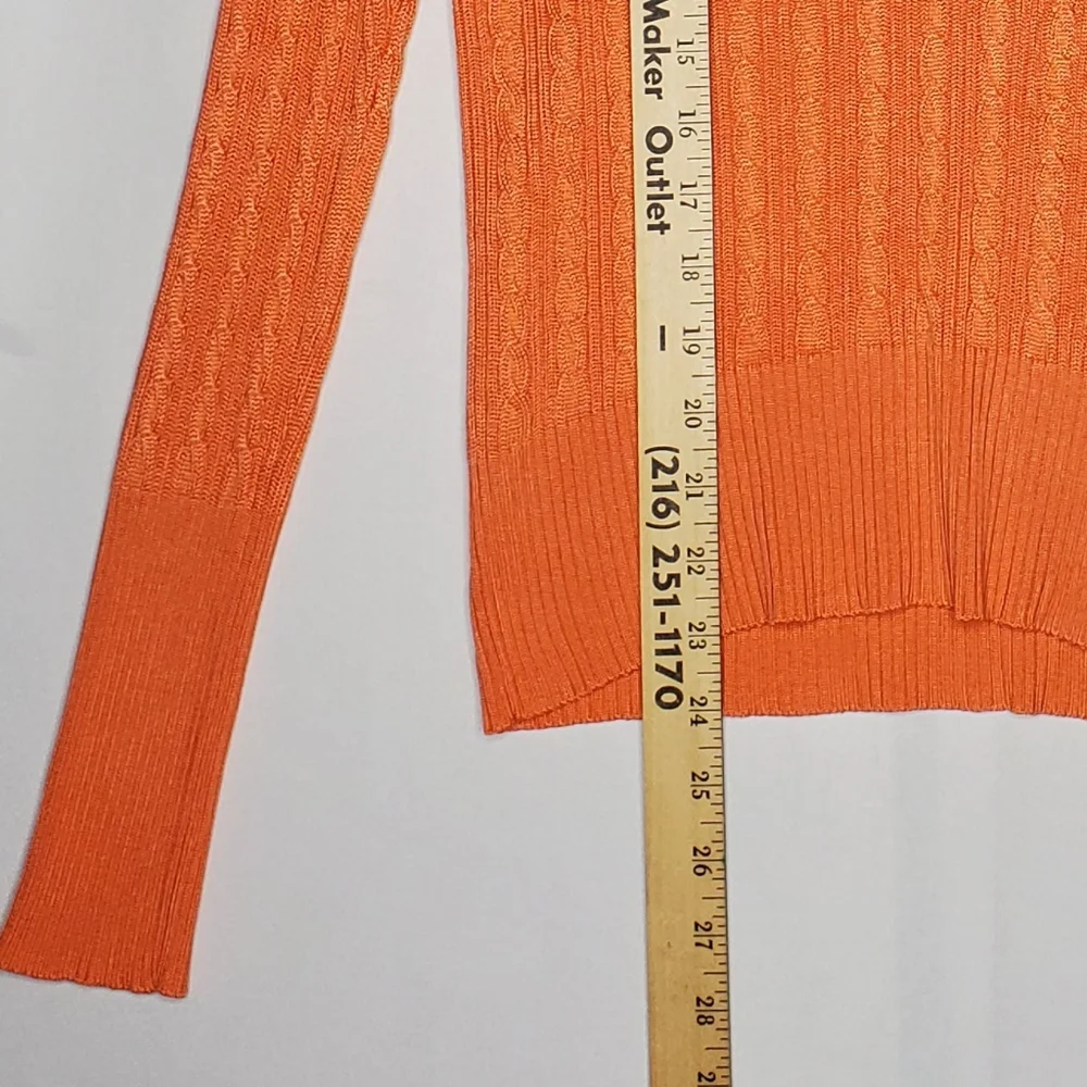 Leyla Mitra‎ Silk Cable Knit Sweater Womens Small Orange Vneck Vtg Quiet Luxury